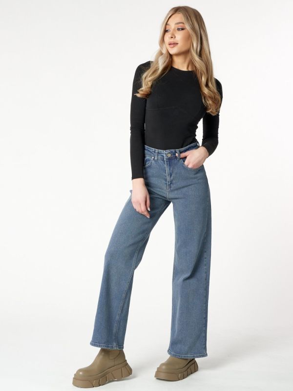 Flared jeans for women with a high waist of blue color 2828Gl