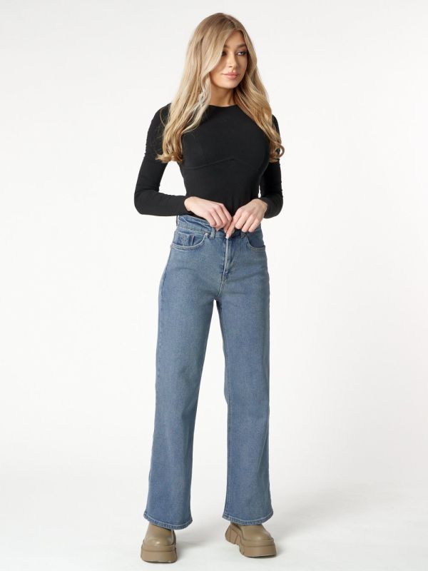 Flared jeans for women with a high waist of blue color 2828Gl