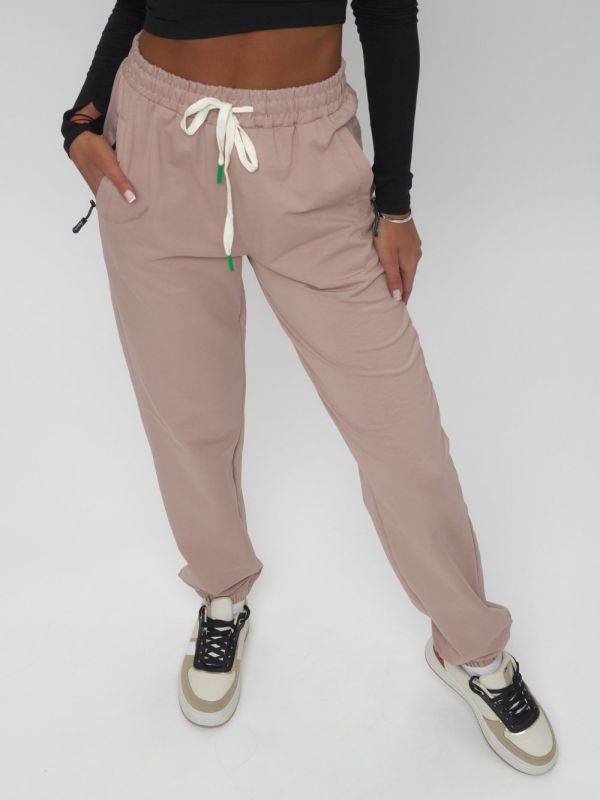 Joggers sports knitted women's large size beige 320B