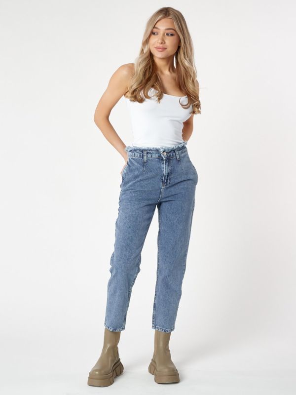 Women's straight-cut jeans with a high waist in blue 816-1Gl