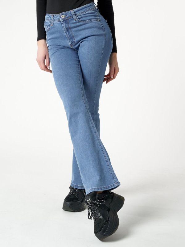 Flared jeans for women with a high waist of blue color 821Gl